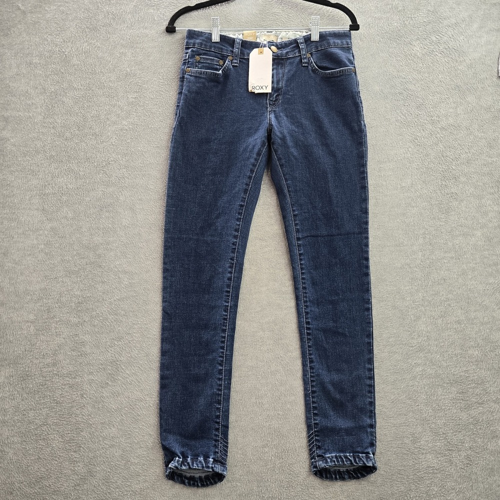 Roxy Women Jeans 26 Blue Denim Skinny Button 28" Inseam NWT
